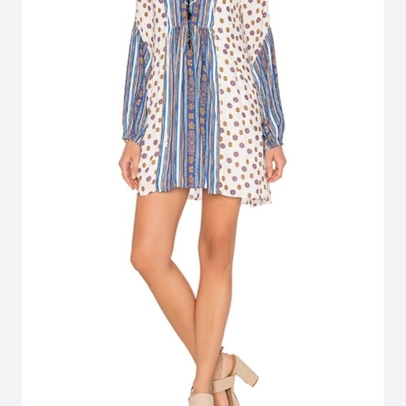 Bohemian Free People White and Blue Patterned Dress - Picture 6 of 6